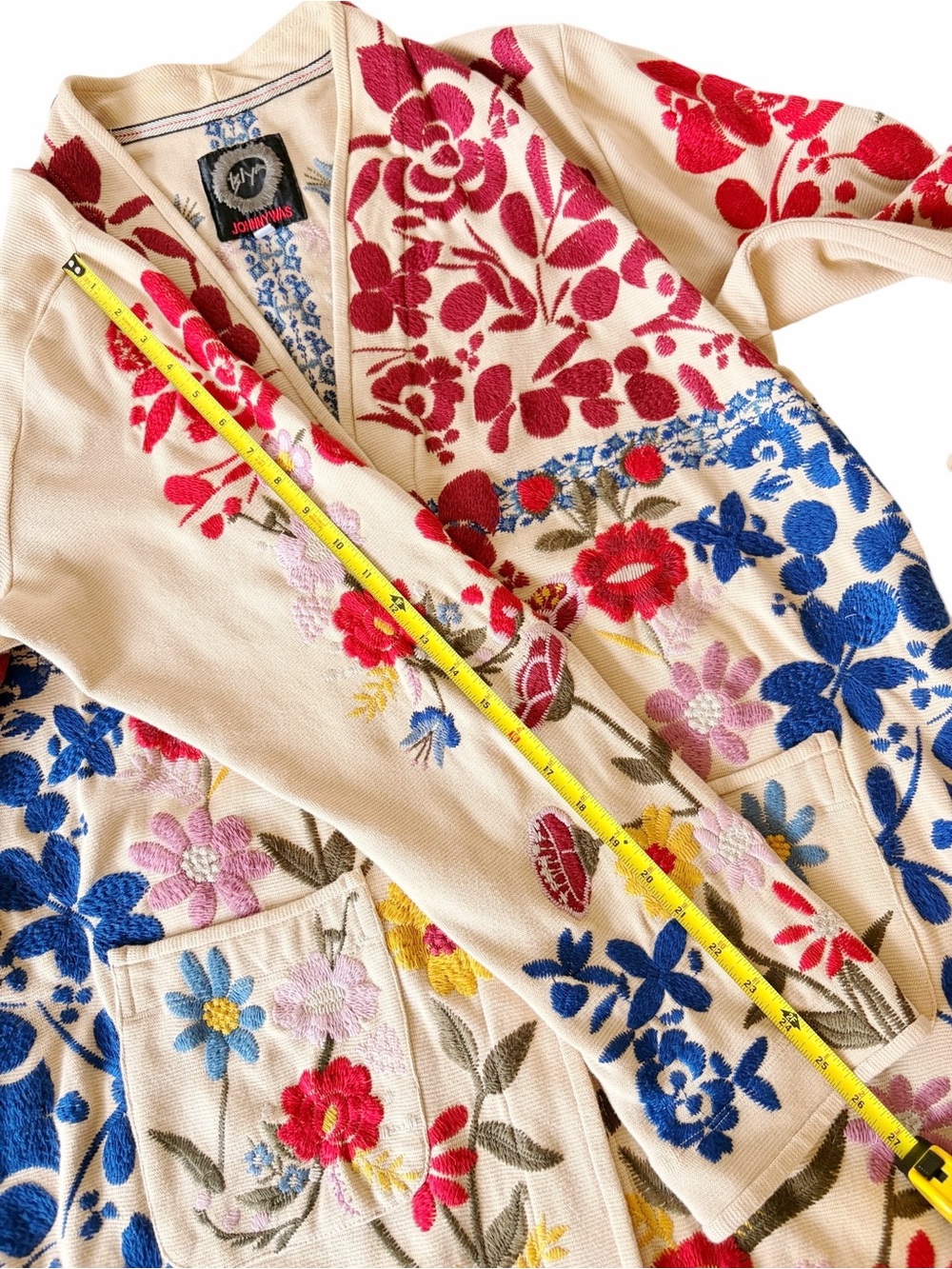 Johnny Was BIYA Embroidered Cardigan Coat Boho Floral Jacket Beige Multicolor XL - Picture 12 of 14
